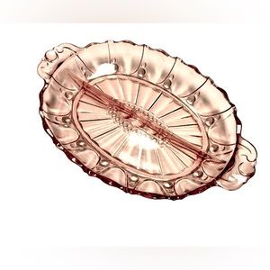 Vintage Pink Depression Glass Dish Oyster and Pearl Pattern Divided Bowl